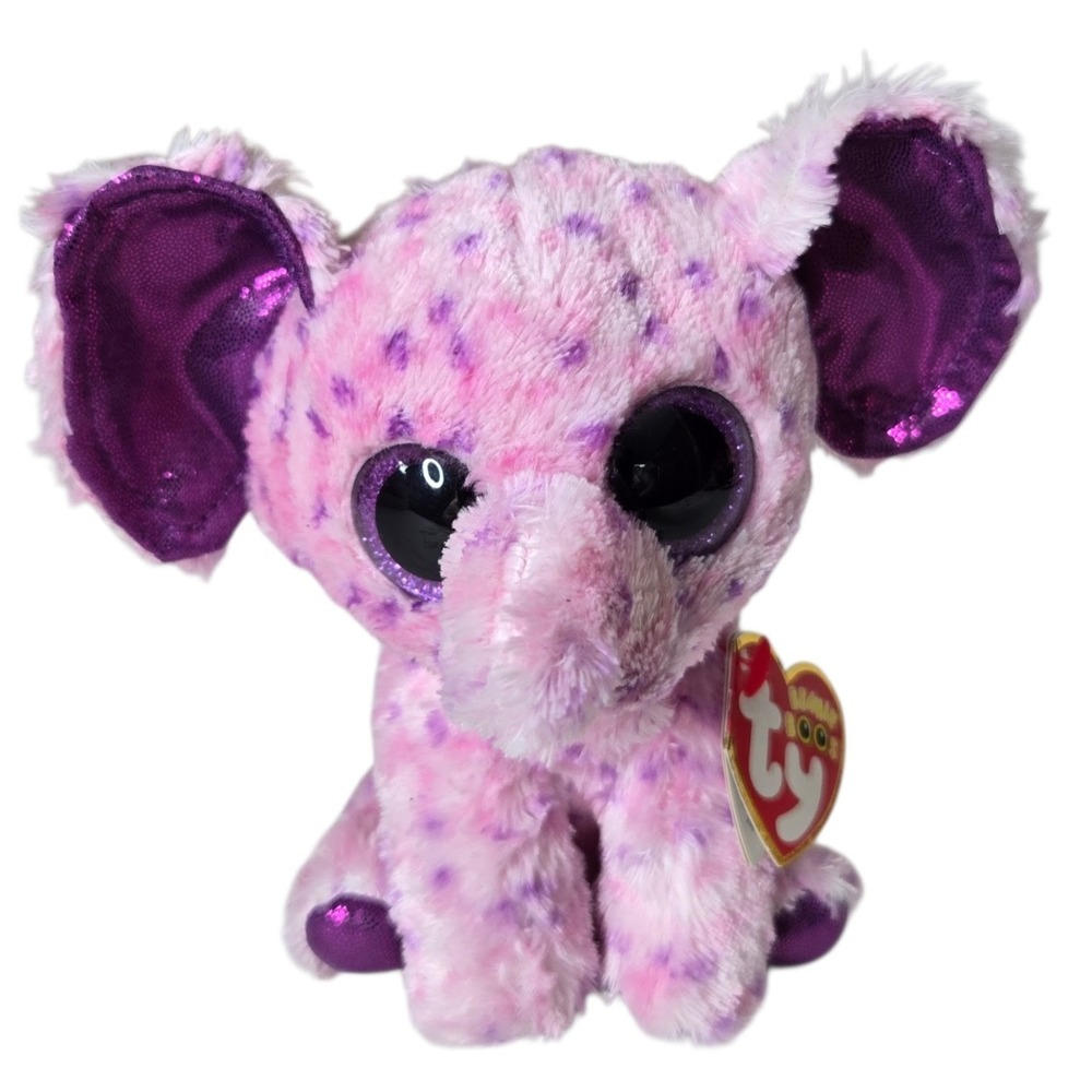 Ty Eva Elephant Beanie Boos Plush 6" NWT Zoo Animal Whimsy Purple Glitter Eyes